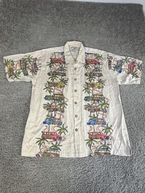 Colo Wear Shirt Mens L Multicolor Woodie Car Surf Hawaiian Aloha Button Front